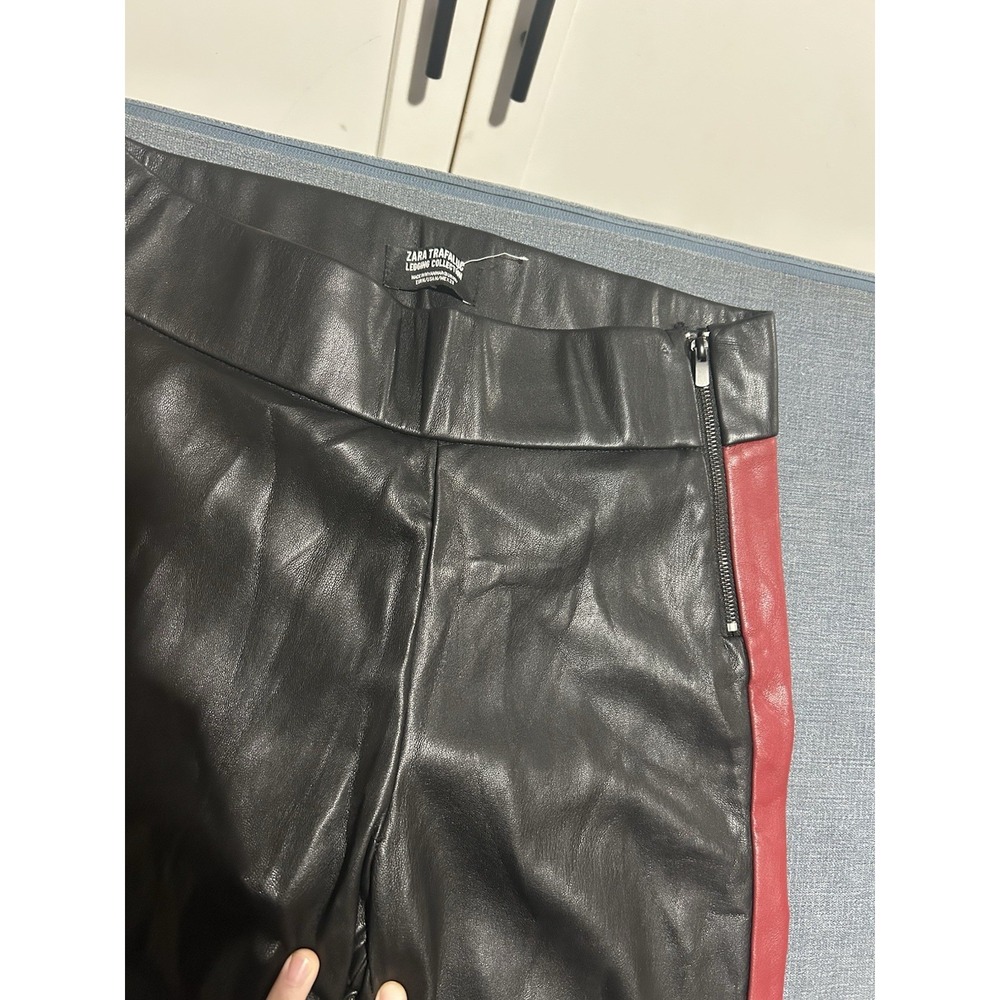 zara trafaluc Fuax Leather Black‎ And Red Pants Size M - Picture 2 of 5